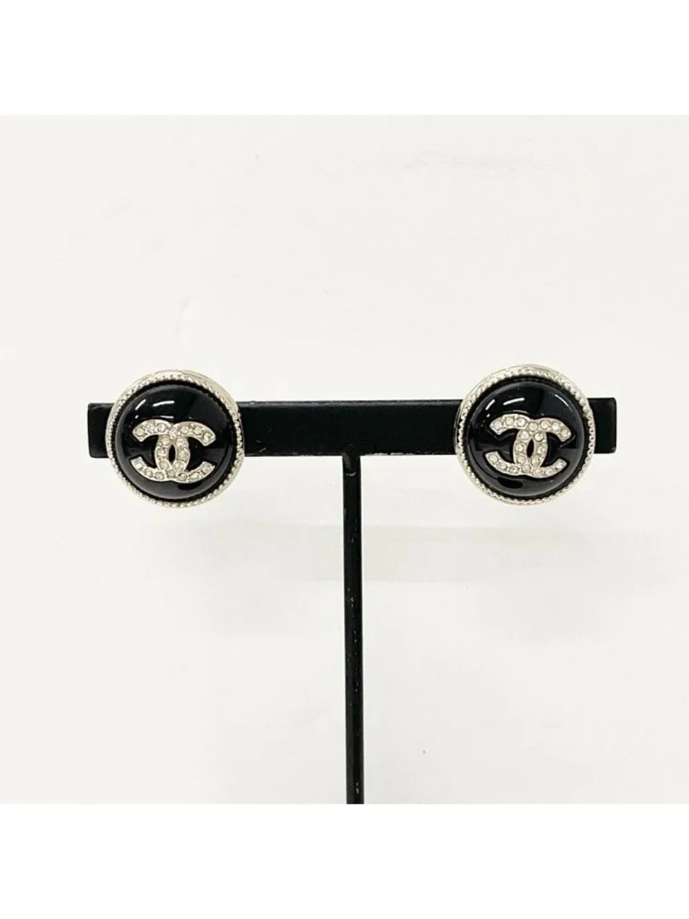 Chanel Earrings CC Logo Rhinestone Gold
